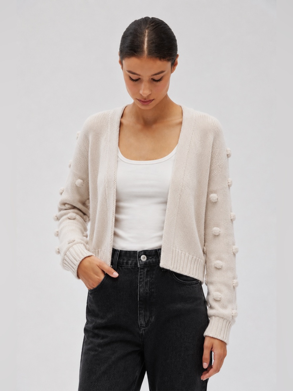 Moon & Madison Cream Balloon Sleeve Cardigan